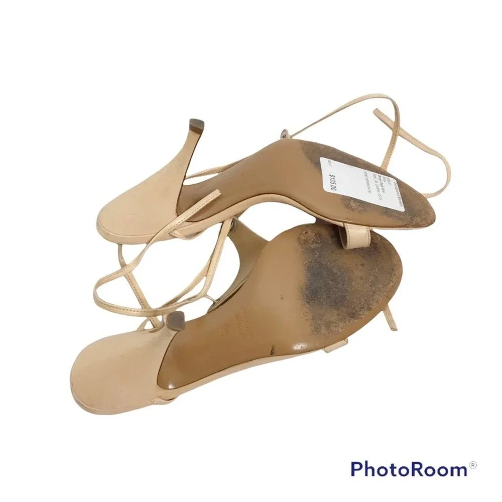 Borgo Degli Ulivi tan t strap harness self tie heels